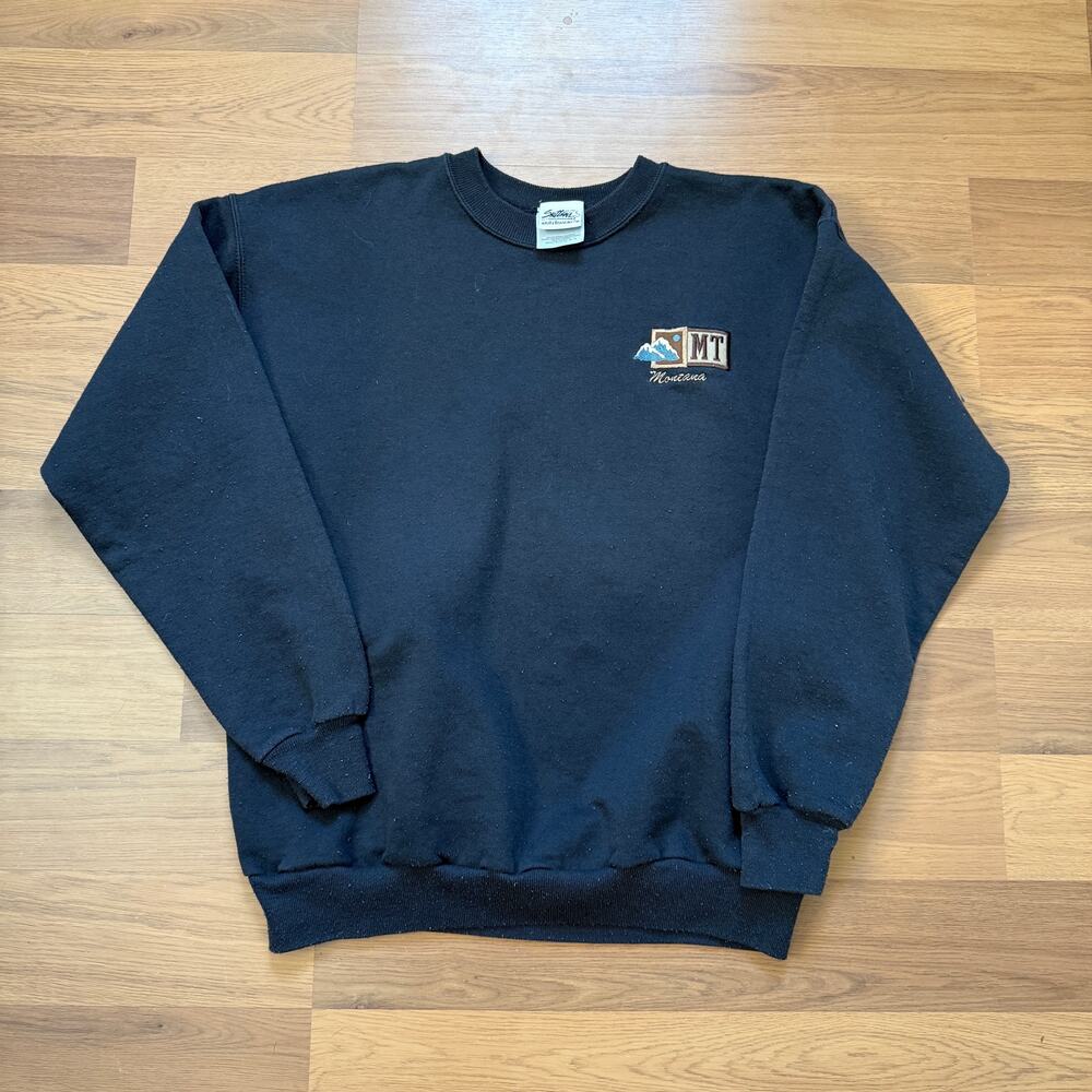 Vintage 90's Montana MT Black Fleece Crewneck Pullover Sweatshirt Sz Medium VTG